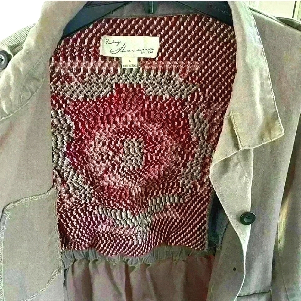 Vintage Havana Size Medium Camp Green Military Style Jacket - Beautifu Knit Back - Picture 8 of 15